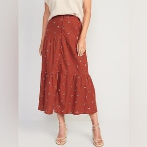 Old Navy Floral-Print Tiered Button-Front Maxi Skirt in Rust Floral Size MP